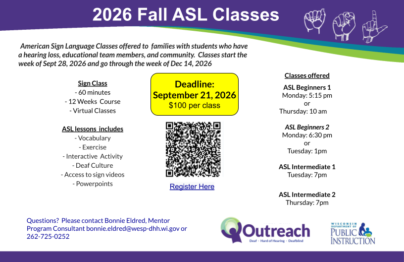 2026 Fall ASL Classes - Registration Deadline flyer