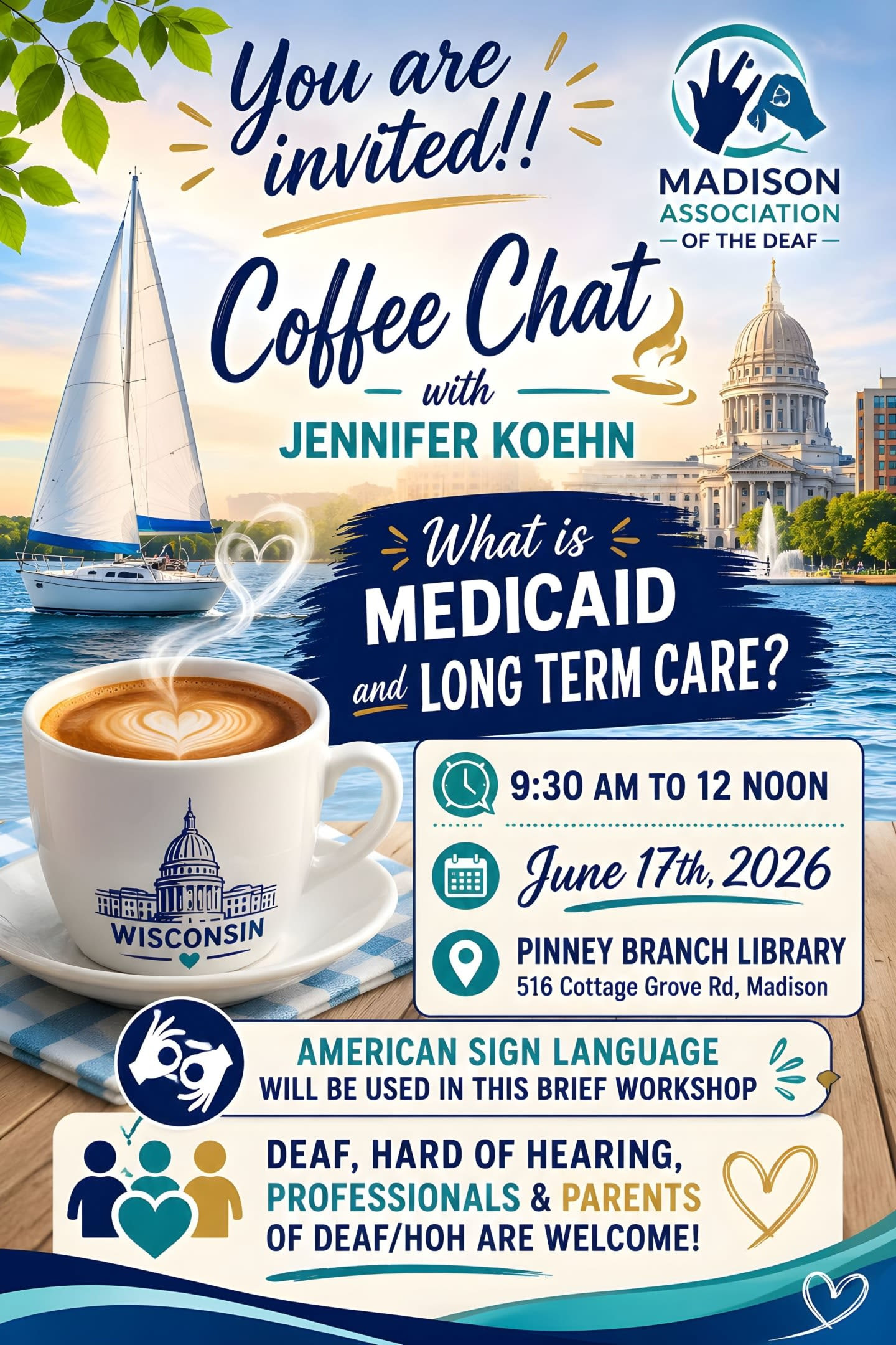 MAD Coffee Chat on Medicaid and Long Term Care with Jennifer Koehn flyer