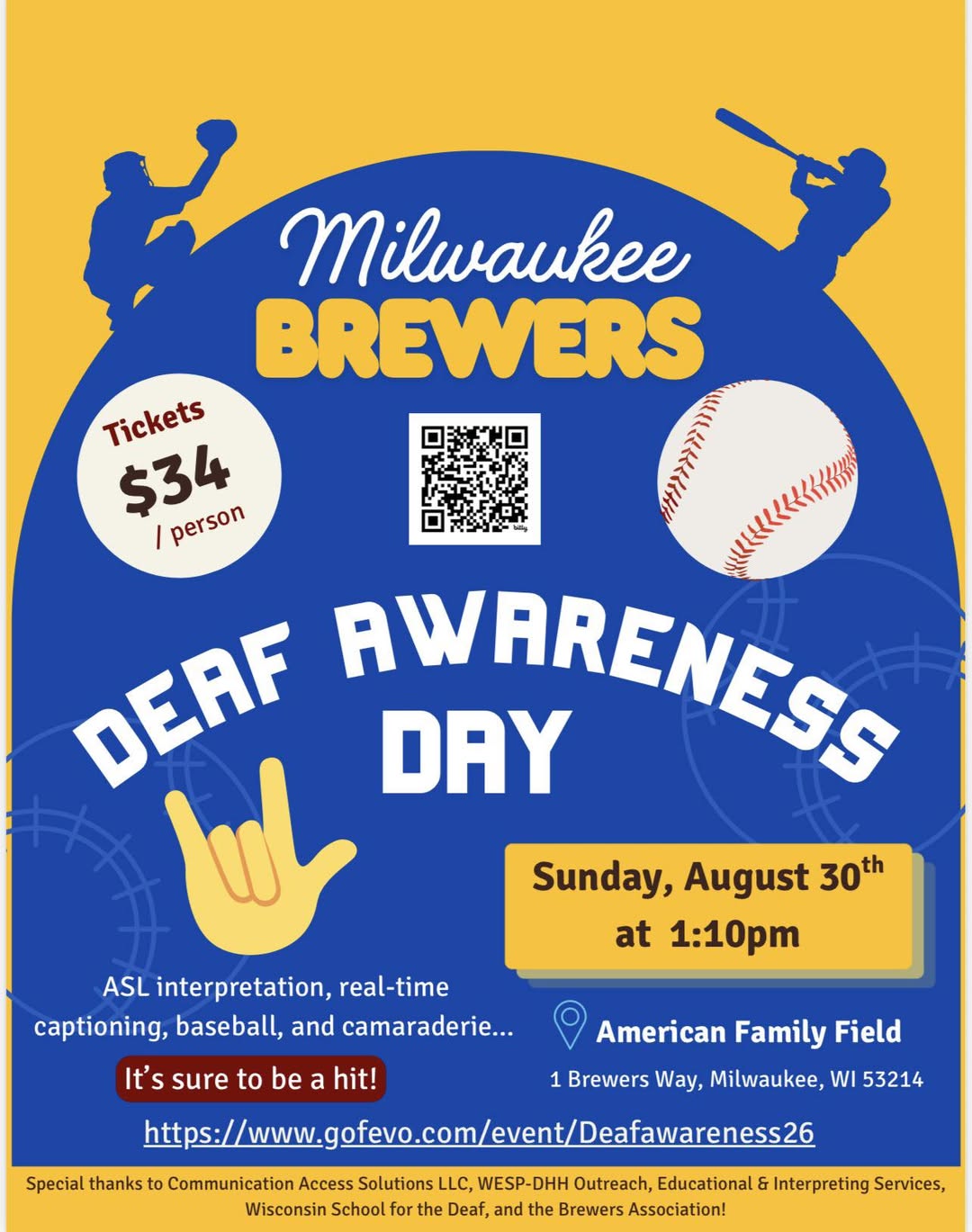 Brewers Deaf Awareness Day at American Family Ballpark flyer