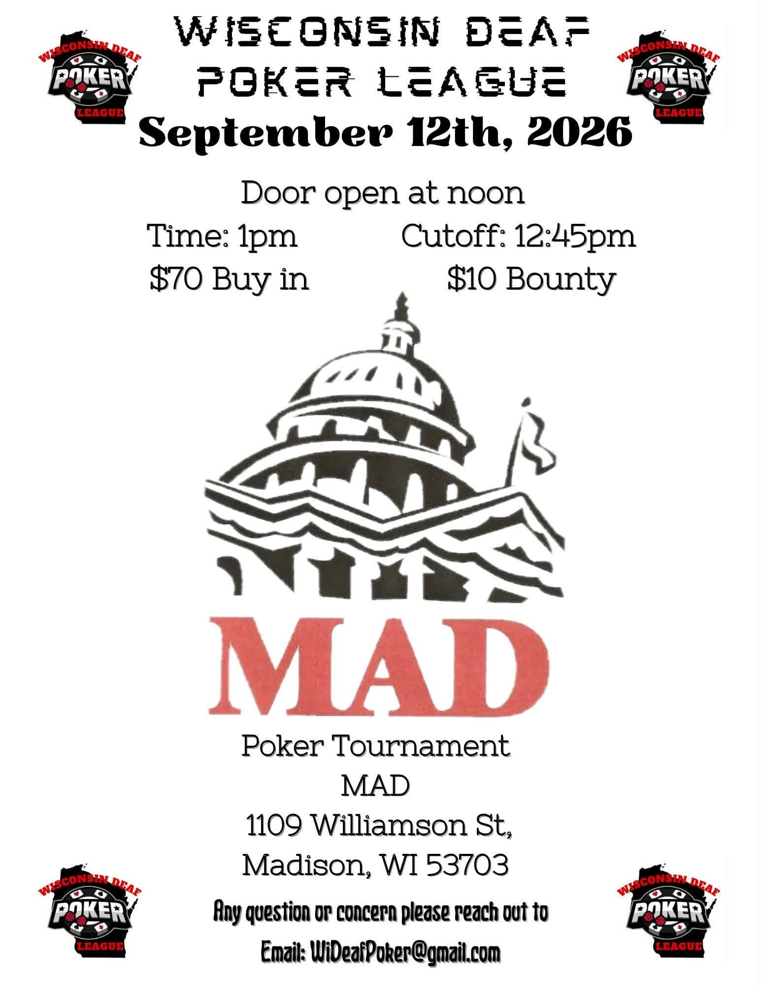 Wis. Deaf Poker League Tournament at MAD flyer