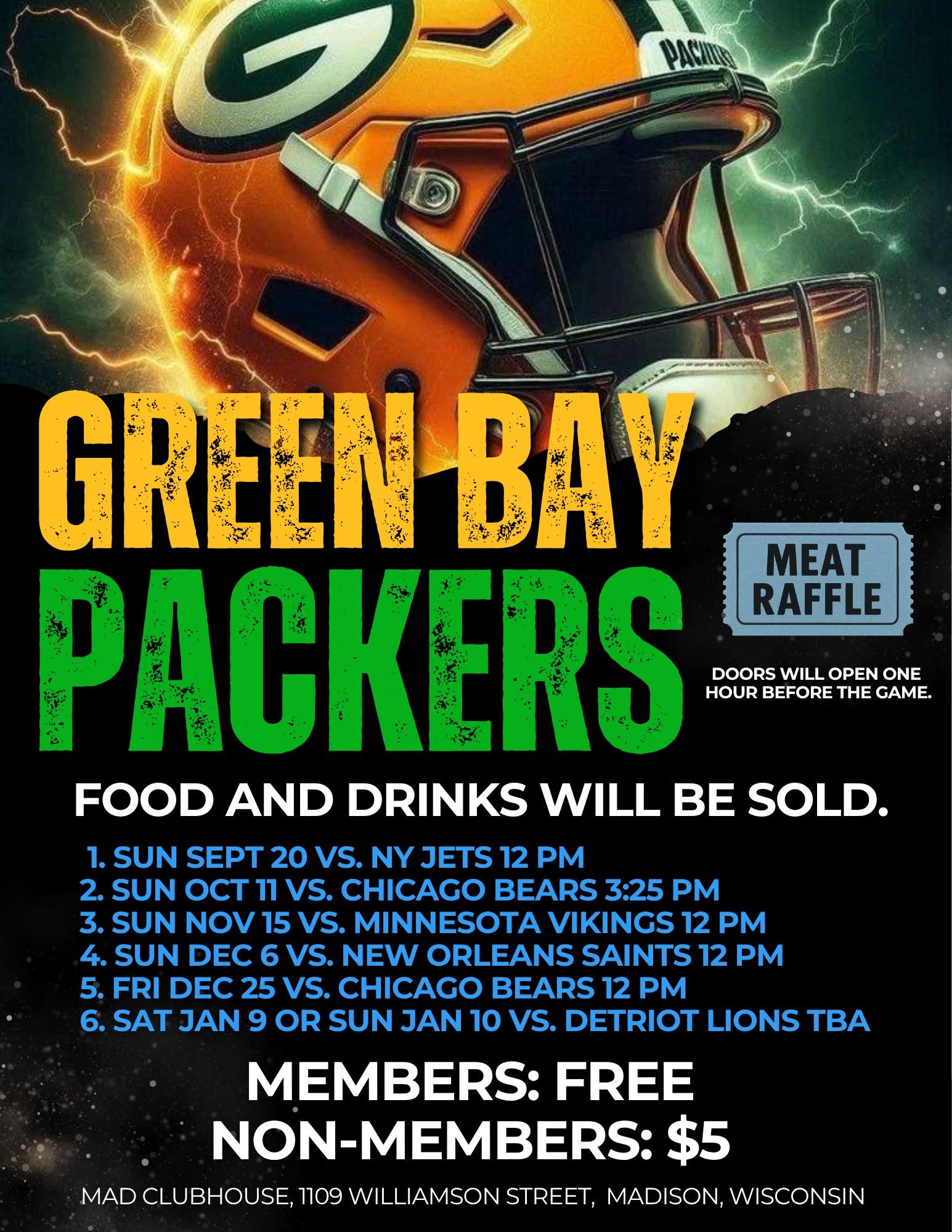 MAD Packers Tailgate Party: vs NY Jets flyer