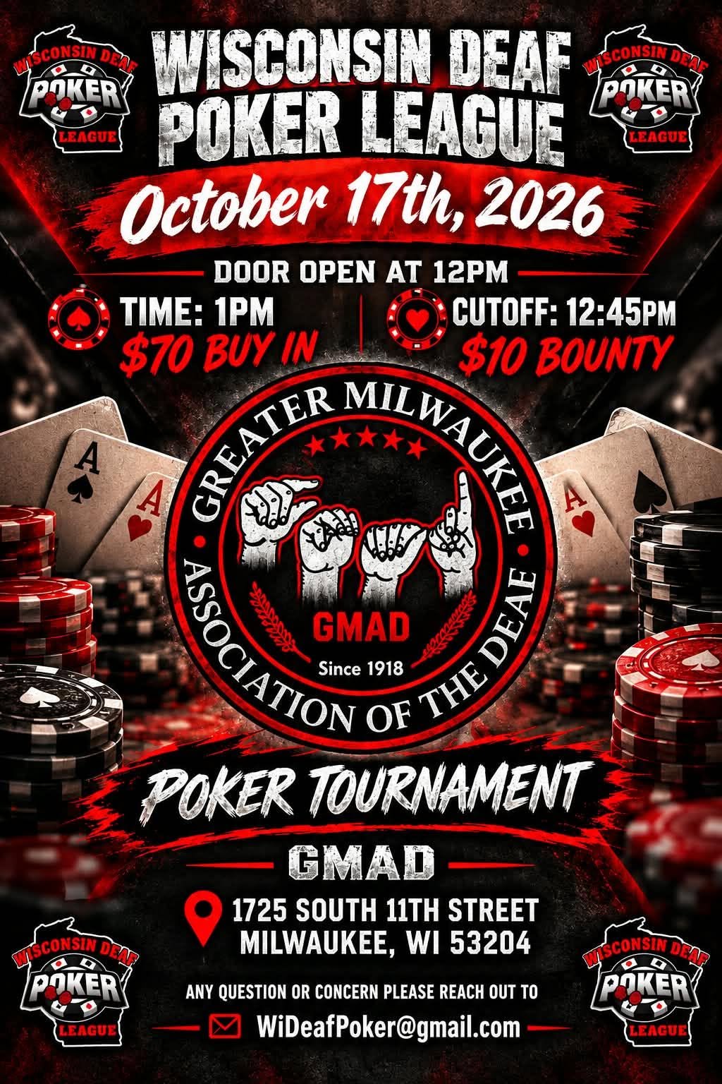 Wisconsin Deaf Poker League Tournament at GMAD flyer