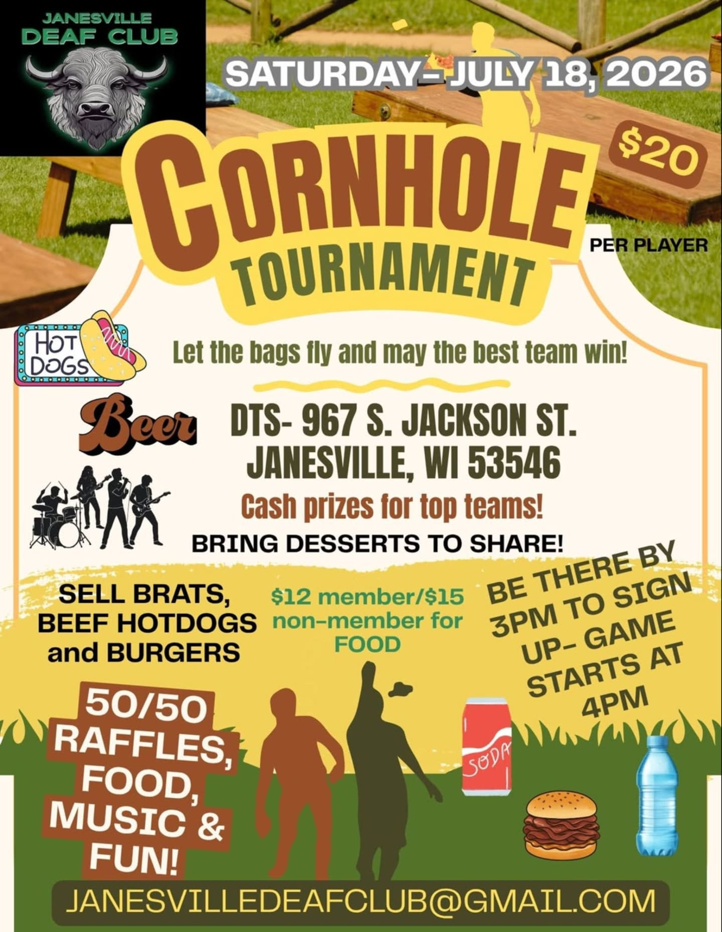 Janesville Deaf Club Cornhole Tournament Flyer