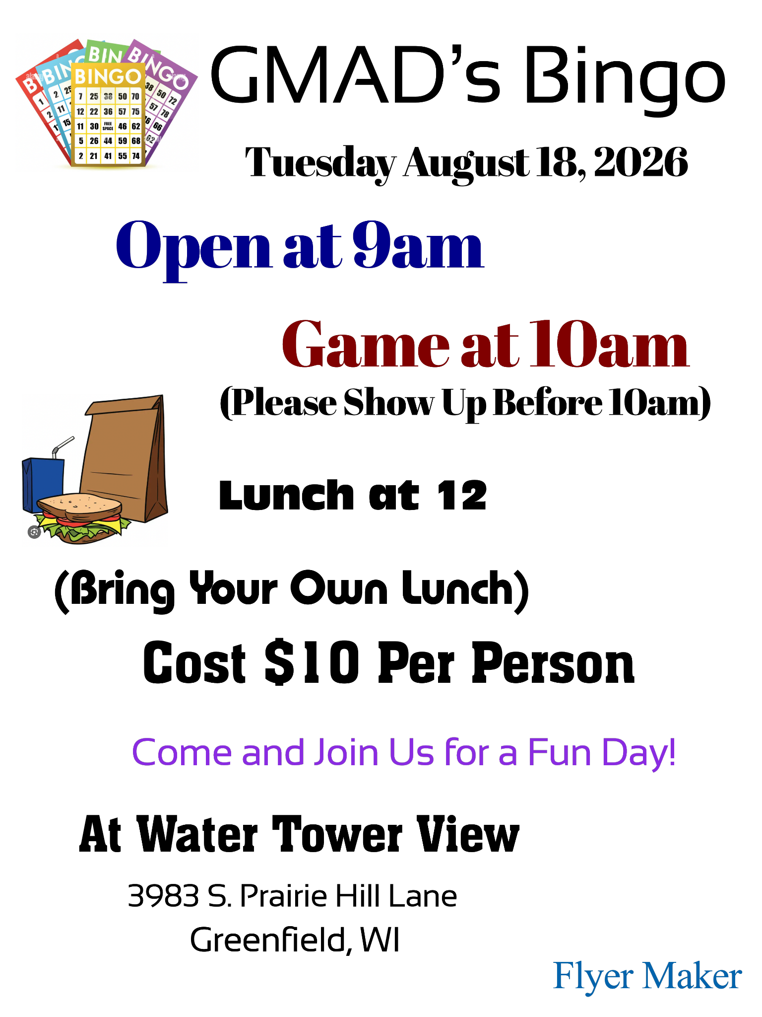 GMAD Bingo social event flyer