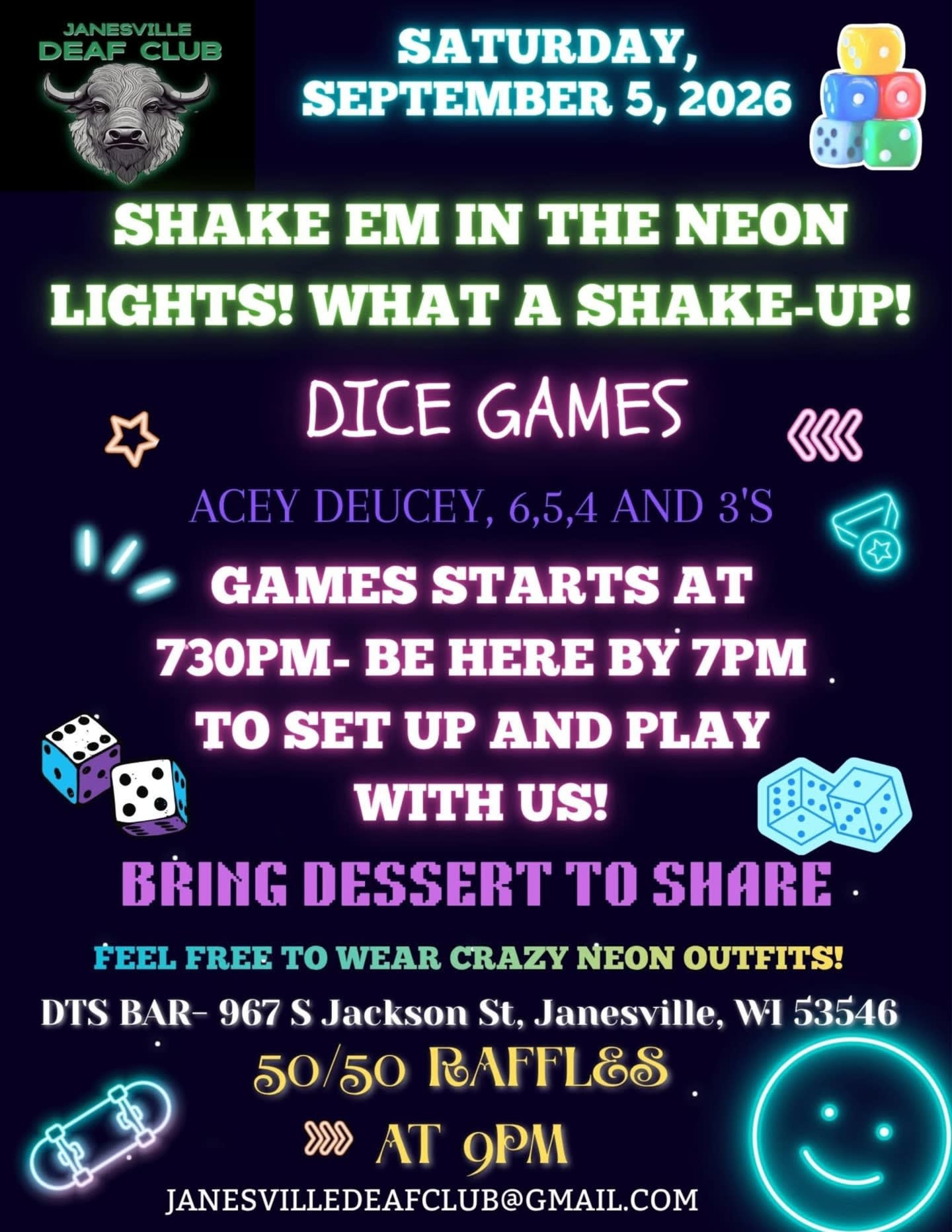 JDC Dice Games & Social flyer