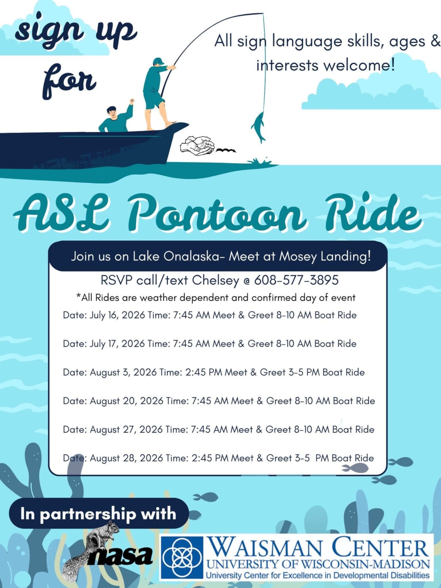 ASL Pontoon Boat Ride flyer - multiple dates